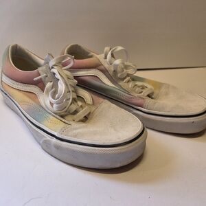 Vans Shoes Old Skool Womens Size 9 Pastel Rainbow White Suede Lace Up Sneakers